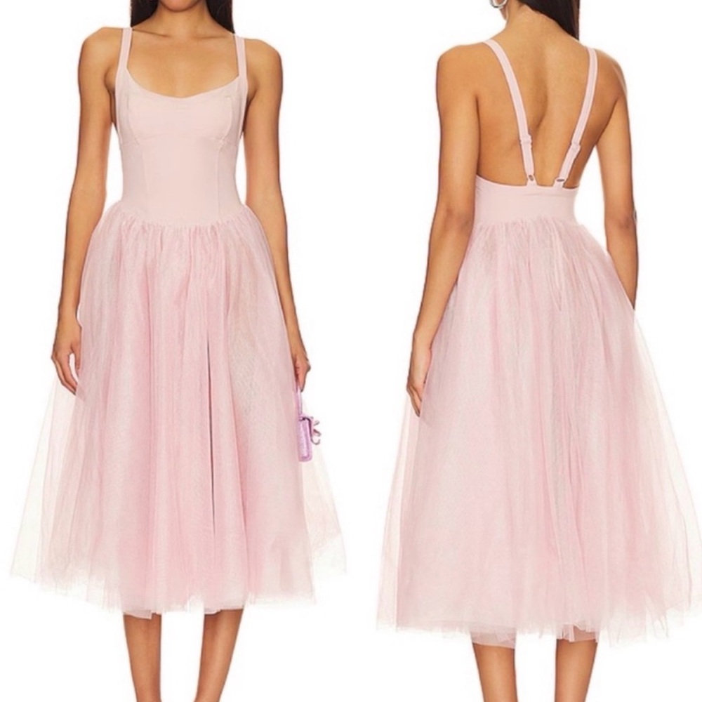 Free People Blush Pink Tulle Midi Dress